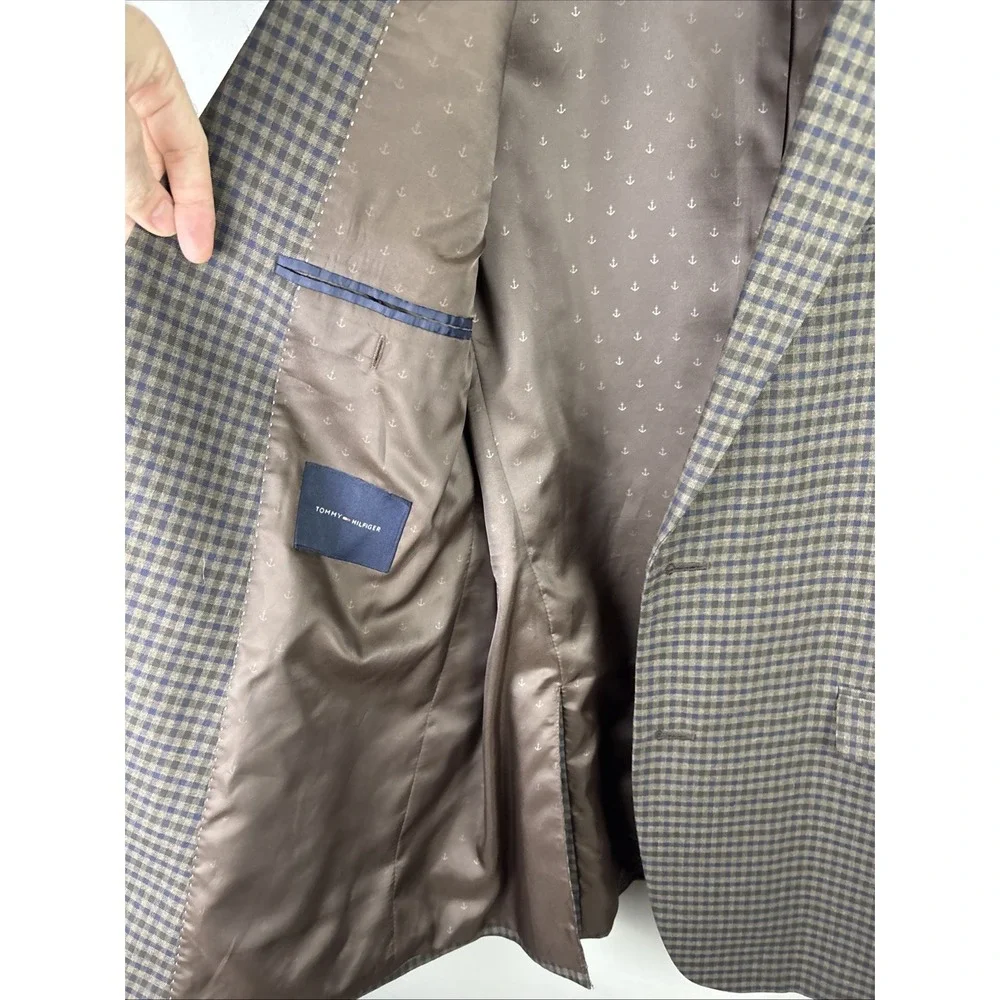 Tommy Hilfiger Men's 42L Sport Coat Blazer Brown Glen Plaid‎ Lined Check